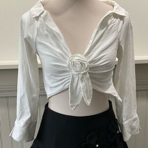 Reformation White Rosette Front Cropped Top Size 2 Cottagecore Romantic